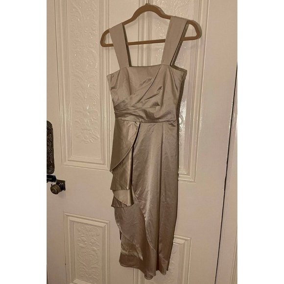 NWT $1K TEMPERLEY LONDON CHAMPANGE COLOR ASYMMETRICAL PLEATED DRESS SZ US 4 UK 8 - Picture 2 of 10